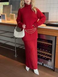 Womens Loose Knit Sweater and Wide Leg Pants Set Wool Blend Fabric Casual Autumn Winter Outfit
