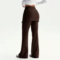 High Waist Flare Pants for Women Two Piece Design Coffee Color Casual Style private label