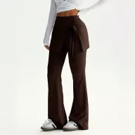 High Waist Flare Pants for Women Two Piece Design Coffee Color Casual Style private label