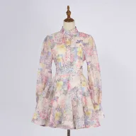 Vintage Floral Print Beaded Lantern Sleeve Top and A Line Skirt Two Piece Set for Women Wholesale Fashion Casual Outfit