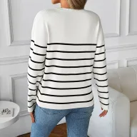 Womens Long Sleeve V Neck Sweater Striped Pattern Casual Style Available in White Wholesale Supply factory direct