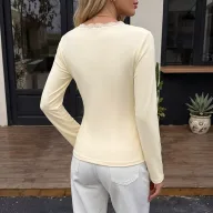Beige Lace Long Sleeve V Neck Top for Women Casual Fit in Multiple Sizes private label