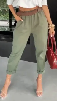 Womens Casual Slim Fit Solid Color Pants Pocket Design Versatile Style Summer Collection Wholesale Available