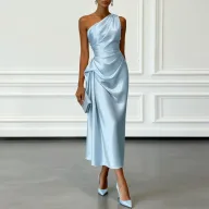 Elegant Womens Evening Dress High End Pleated Waist Design Suitable for Parties and Formal Events