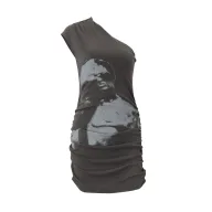 Slim Fit Floral Print Bodycon Dress with Asymmetrical Neckline for Summer Casual Wear Wholesale fast shipping