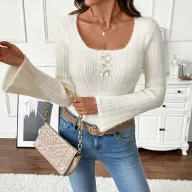 Beige Long Sleeve Sweater for Women Soft Faux Mink Fabric Casual Style low MOQ