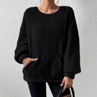 Casual Sweatshirt Solid Color Round Neck Long Sleeve Pocket Design Autumn Winter Fashion Wholesale Available