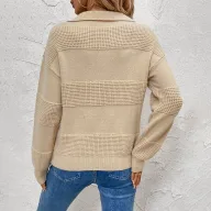 Womens Casual Knit Sweater Solid Color Half Placket Long Sleeve Khaki OEM ODM service