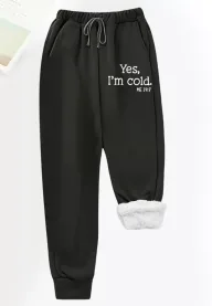 Womens Fleece Lined Jogger Pants Printed Letter Design Pocket Comfortable Fit Fall Winter Casual Wear Wholesale