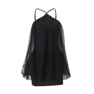 Off Shoulder Bodycon Dress with Mesh Inserts and Halter Neckline for Summer Events in Black and White Wholesale