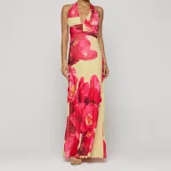 Summer Maxi Dress for Women Fashionable Floral Print Halter Neck Design Ideal for Vacation Wear Wholesale Available