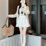 High Waist Lace Trim Skirt Flared A Line Design Elegant for Autumn Winter ready to ship