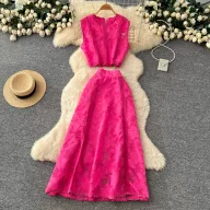 Sleeveless Lace Embroidered Top and High Waist Skirt Set Elegant French Style Autumn Fashion