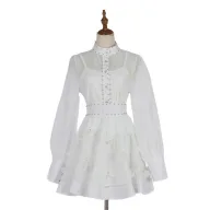 Womens Lantern Sleeve Button Up Shirt and A Line Skirt Set Casual Spring Summer Fashion Available in Multiple Colors