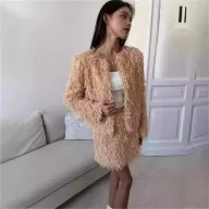Womens Khaki Fringe Set Elegant Jacket and Skirt Casual Autumn Winter Outfit fast shipping