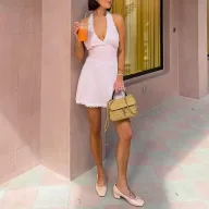 Elegant Womens Summer Dress with V Neck and Lace Detail in Solid Colors for Casual Occasions