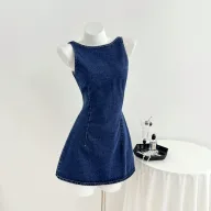 Summer Denim Dress Sexy Backless Design with Bow Tie Casual Wear for Women Ready to Ship bulk order