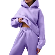 Hooded Sweatshirt and Pants Set for Women Solid Color Casual Outfit Spring Fashion