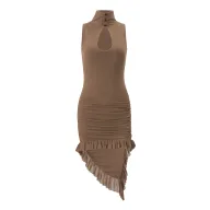 Sleeveless High Neck Bodycon Dress for Women Ruched Design Mid Length Summer Fashion