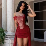 Strapless Bodycon Dress with Sheer Overlay and Ribbons in Red and Black for Summer Events Wholesale private label