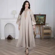 Bohemian Embroidered Maxi Dress Loose Fit Plus Size Rope Embroidery Casual Wear for Women Wholesale Available
