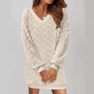 Womens Casual Solid Color V Neck Long Sleeve Top Autumn Winter Collection Versatile Everyday Wear Wholesale Available