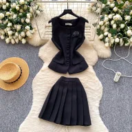 Sleeveless Vest and Pleated Skirt Set for Women Lightweight Summer Outfit Casual Chic Style