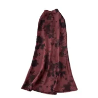 High Waist Satin Midi Skirt for Women Vintage Ink Print Flared Design Summer Casual Wear