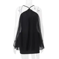 Off Shoulder Bodycon Dress with Mesh Inserts and Halter Neckline for Summer Events in Black and White Wholesale