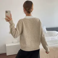 Womens Long Sleeve Sweater Soft Textured Knit Collared Design Casual Chic Style