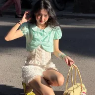 Womens Casual Outfit Stylish Irregular Short Sleeve Top Set Summer Fashion Available in Green and White