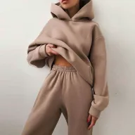 Hooded Sweatshirt and Pants Set for Women Solid Color Casual Outfit Spring Fashion