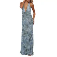 Summer Maxi Dress for Women Fashionable Floral Print Halter Neck Design Ideal for Vacation Wear Wholesale Available