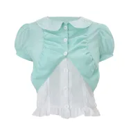 Womens Casual Outfit Stylish Irregular Short Sleeve Top Set Summer Fashion Available in Green and White