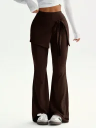 High Waist Flare Pants for Women Two Piece Design Coffee Color Casual Style private label