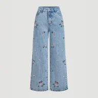 Casual Womens Embroidered Straight Leg Jeans Blue Denim Various Sizes private label