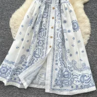 Geometric Print Sleeveless Shirt Dress for Women Summer Casual Fit with Waist Detail Available in Blue Wholesale Supply