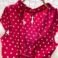 Retro Red Short Sleeve Polka Dot Dress for Women High Waist A Line Summer Casual Wear Wholesale customizable