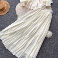 French Style V Neck Embroidered Jacket with High Waisted Pleated Skirt Elegant Lightweight Two Piece Set for Fall