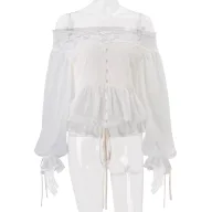 Womens Summer Blouse Off Shoulder Design Lantern Sleeves Lightweight Fabric Casual Wear