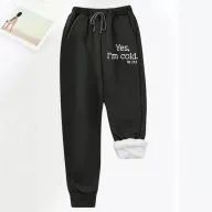 Womens Fleece Lined Jogger Pants Printed Letter Design Pocket Comfortable Fit Fall Winter Casual Wear Wholesale