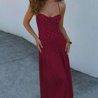 Elegant High Waisted Polka Dot Maxi Dress Summer Fashion Womens Casual Wear Wholesale Available