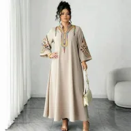 Bohemian Embroidered Maxi Dress Loose Fit Plus Size Rope Embroidery Casual Wear for Women Wholesale Available