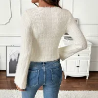 Beige Long Sleeve Sweater for Women Soft Faux Mink Fabric Casual Style low MOQ
