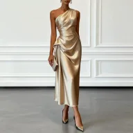 Elegant Womens Evening Dress High End Pleated Waist Design Suitable for Parties and Formal Events