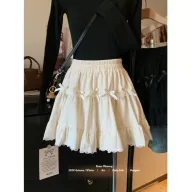 High Waist Lace Trim Skirt Flared A Line Design Elegant for Autumn Winter ready to ship