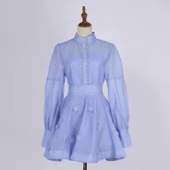 Womens Lantern Sleeve Button Up Shirt and A Line Skirt Set Casual Spring Summer Fashion Available in Multiple Colors