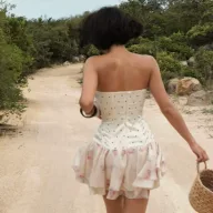 Sweetheart Neckline Ruffle Hem Dress Polka Dot Floral Print Summer Fashion