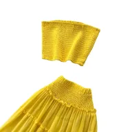 Yellow Pleated Two Piece Set for Women Layered Cake Skirt Casual Office Wear