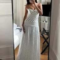 Elegant High Waisted Polka Dot Maxi Dress Summer Fashion Womens Casual Wear Wholesale Available